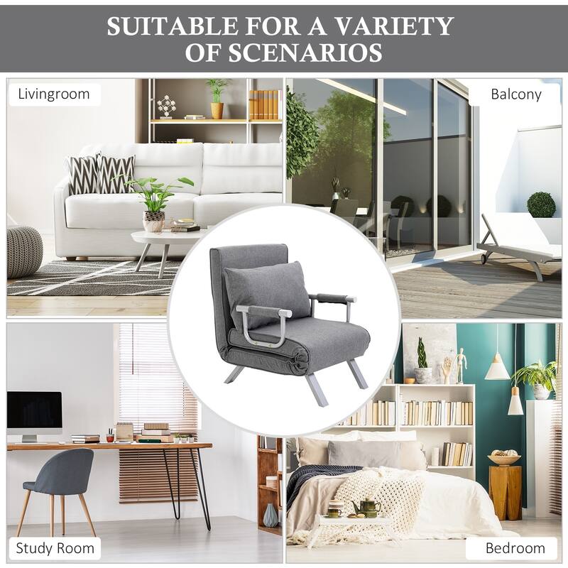 HOMCOM Small Futon Couch with Comfortable Fold Down Bed Surface for Guests, Adjustable Backrest Angles, & Stylish Design