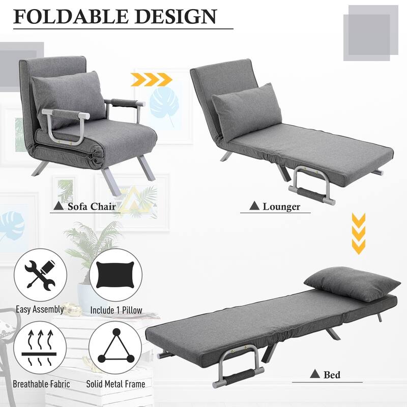 HOMCOM Small Futon Couch with Comfortable Fold Down Bed Surface for Guests, Adjustable Backrest Angles, & Stylish Design