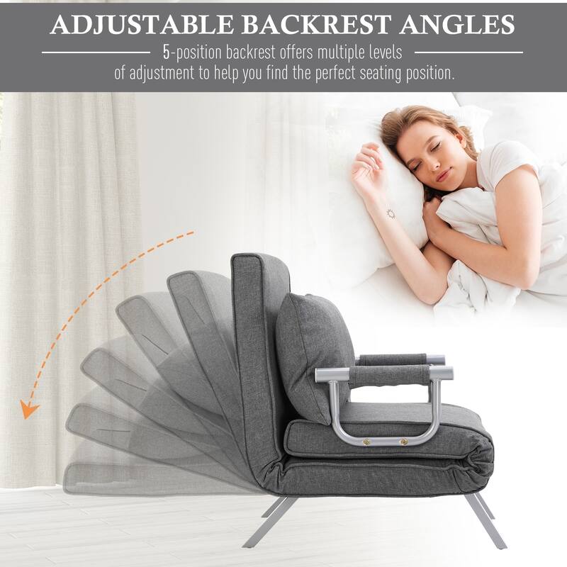 HOMCOM Small Futon Couch with Comfortable Fold Down Bed Surface for Guests, Adjustable Backrest Angles, & Stylish Design