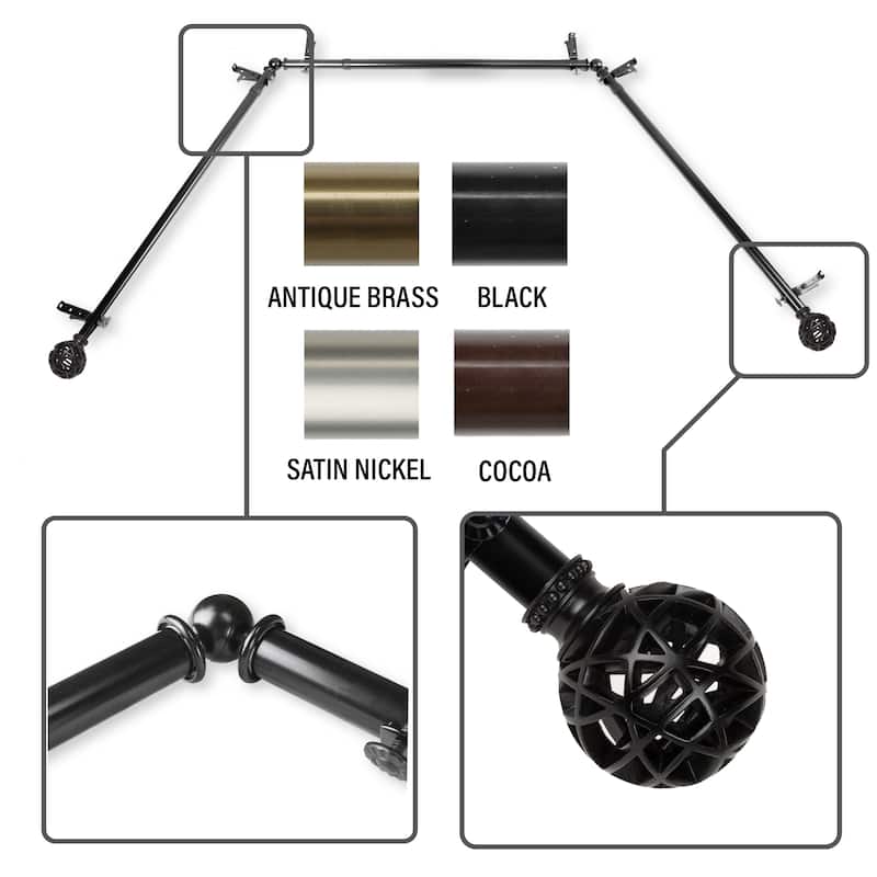 InStyleDesign Emerson 13/16" Bay curtain rod 20"-36", 38"-72" - Black