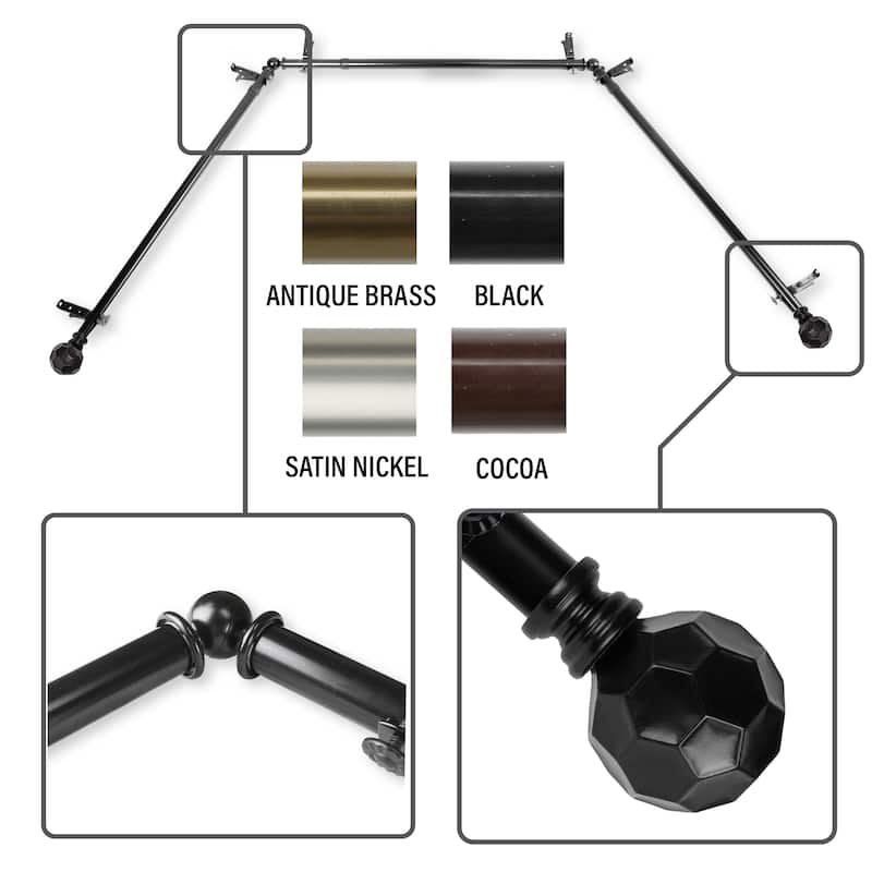 InStyleDesign Finley 13/16" Bay curtain rod 20"-36", 38"-72" - Black