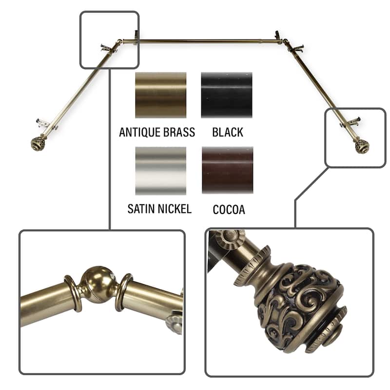 InStyleDesign Charlie 13/16" Bay curtain rod 20"-36", 38"-72" - Antique Brass