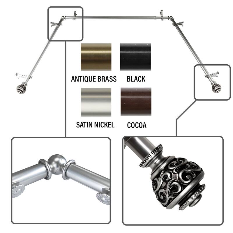 InStyleDesign Charlie 13/16" Bay curtain rod 20"-36", 38"-72"