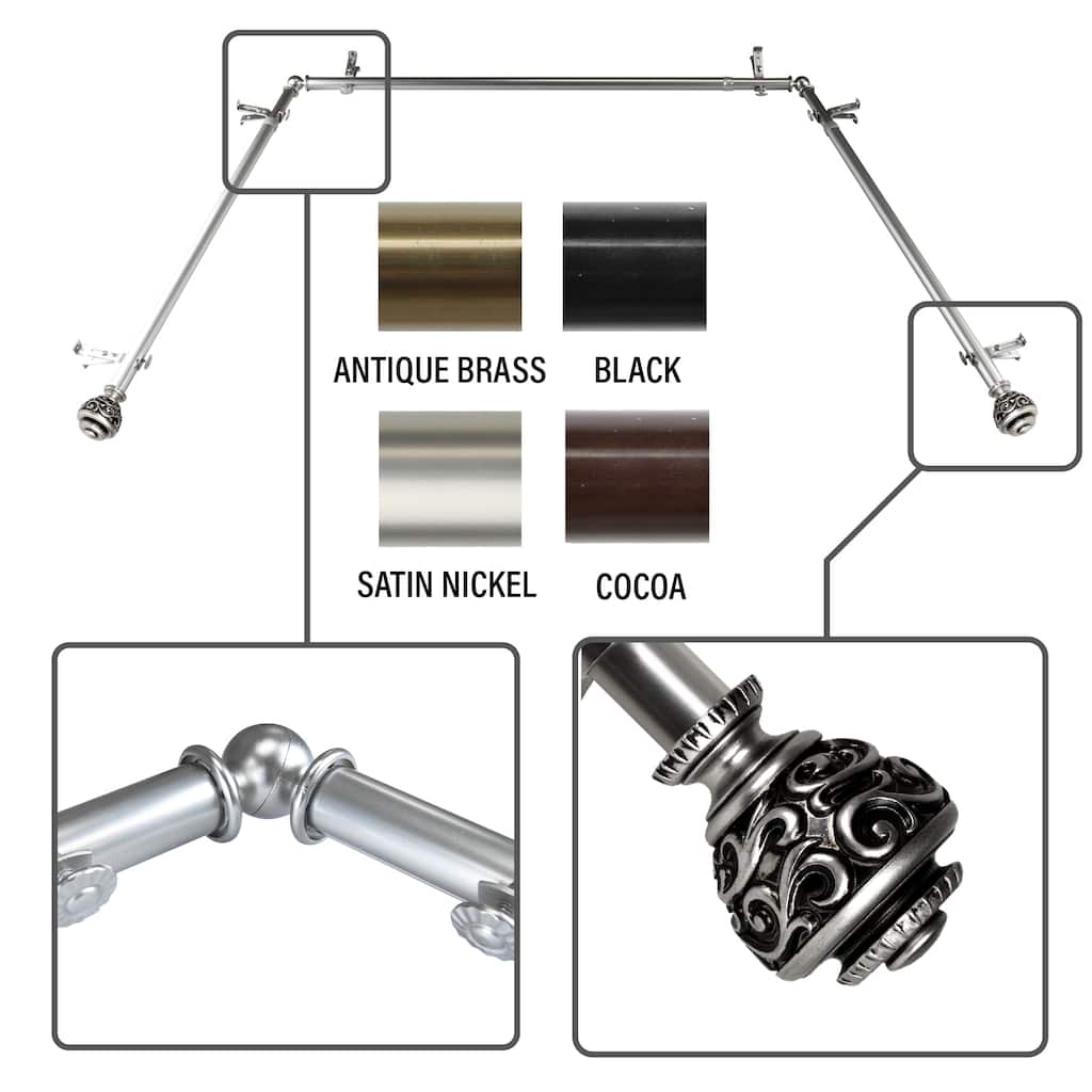 InStyleDesign Charlie 13/16" Bay curtain rod 20"-36", 38"-72"