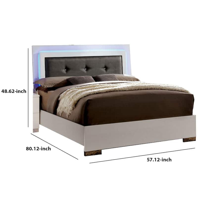 Contemporary Full Bed with LED Trim and Lacquer Coating, White and Gray