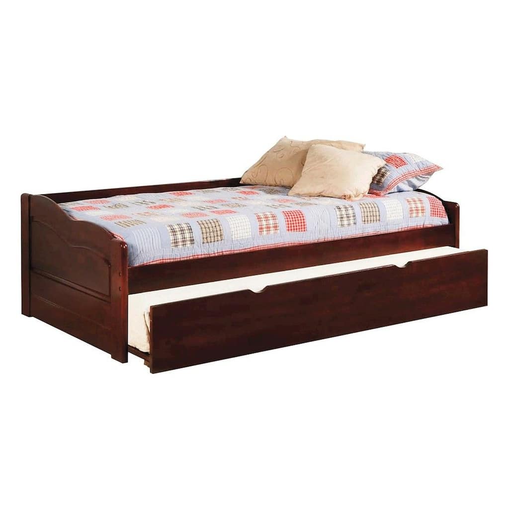 Transitional Wooden Trundle Bed with Bottom Pull Out Bedding, Brown