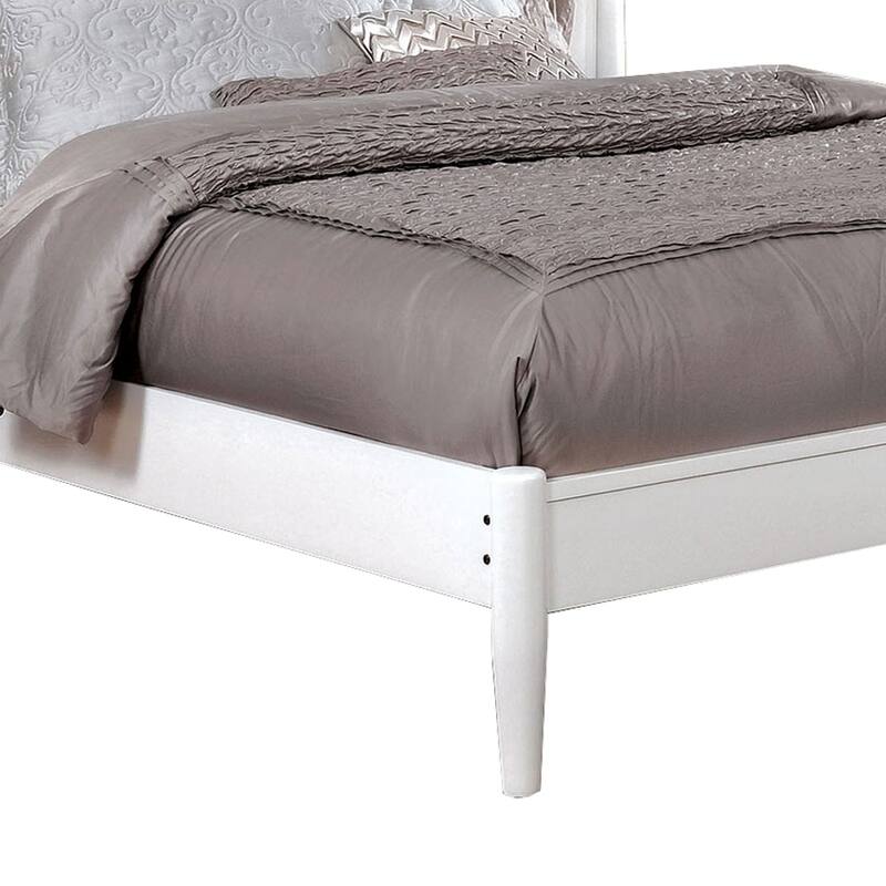 Transitional Wooden Full Bed with Round Tapered Legs and Headboard, White