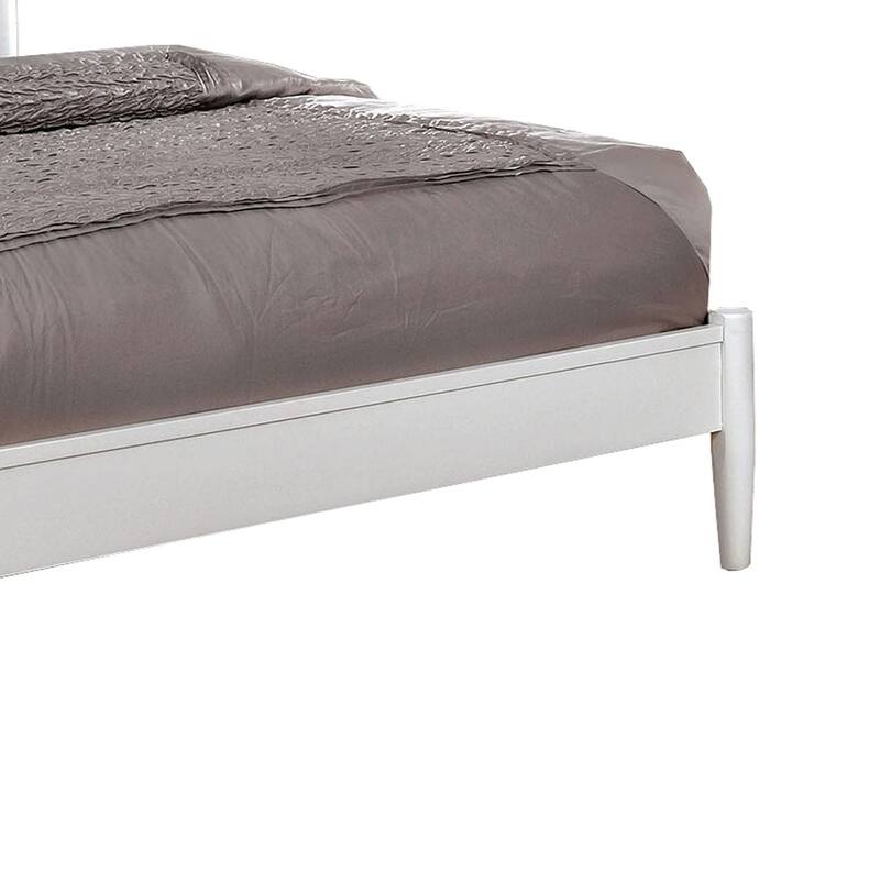 Transitional Wooden Full Bed with Round Tapered Legs and Headboard, White