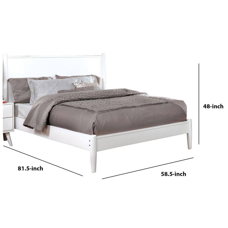 Transitional Wooden Full Bed with Round Tapered Legs and Headboard, White