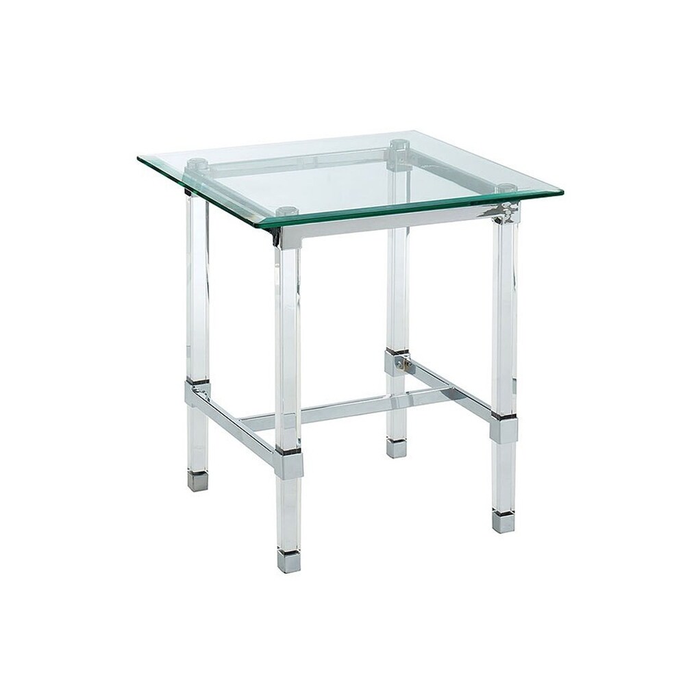 Overstock End Table with Rectangular Glass Top and Acrylic Block Legs, Silver