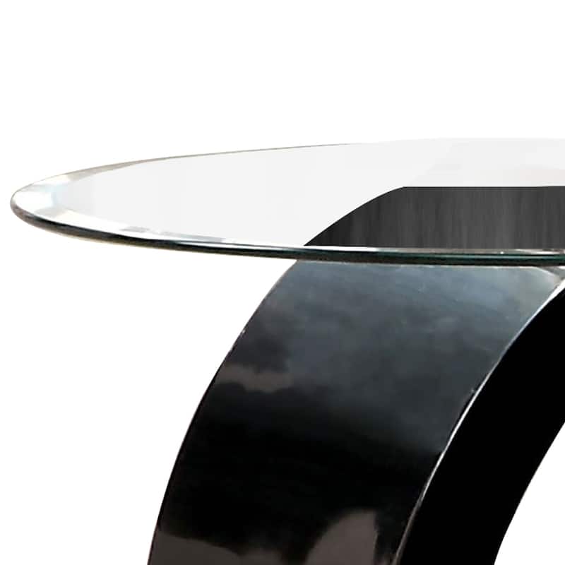 Contemporary Tempered Glass Top End Table with O Shape Base, Black