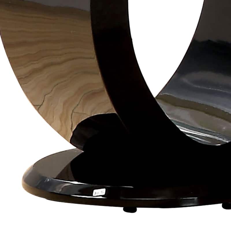 Contemporary Tempered Glass Top End Table with O Shape Base, Black