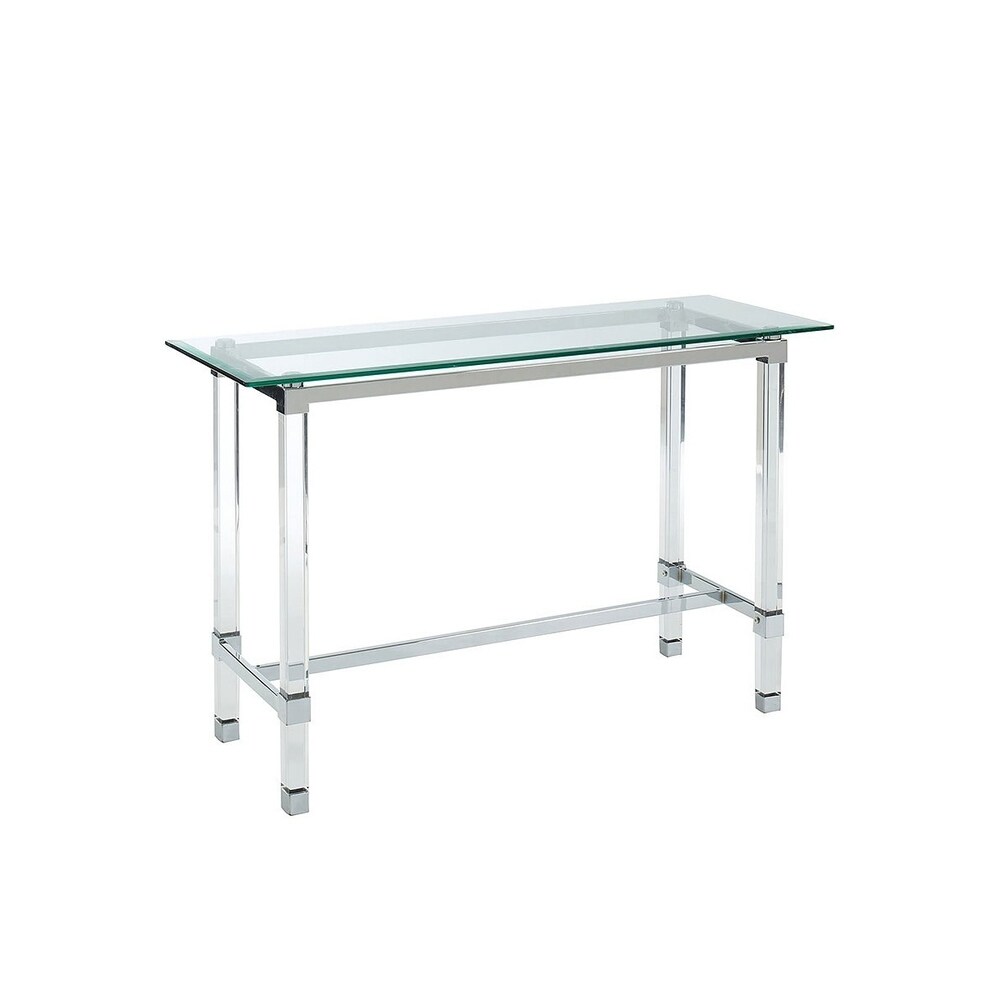 Overstock Sofa Table with Rectangular Glass Top and Acrylic Block Legs, Silver