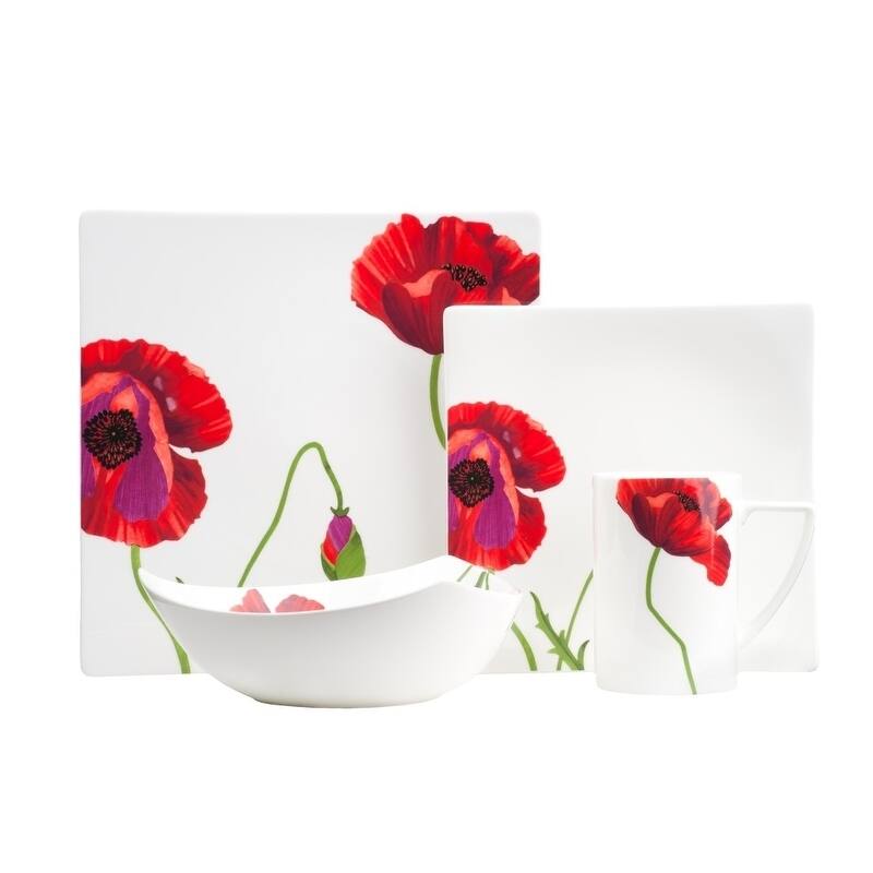 Christopher Knight Red Poppy Square Dinner Plates Set of 6