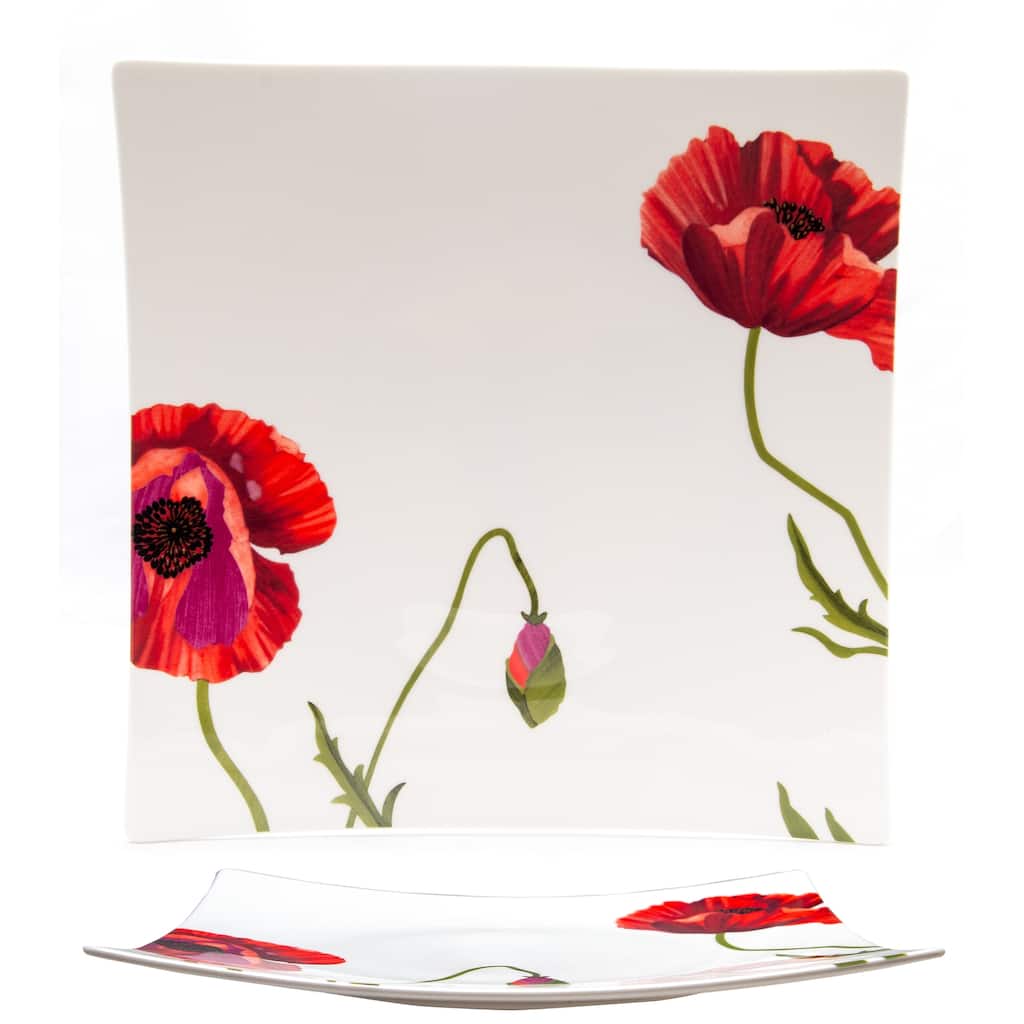 Christopher Knight Red Poppy Square Platter 12.5"