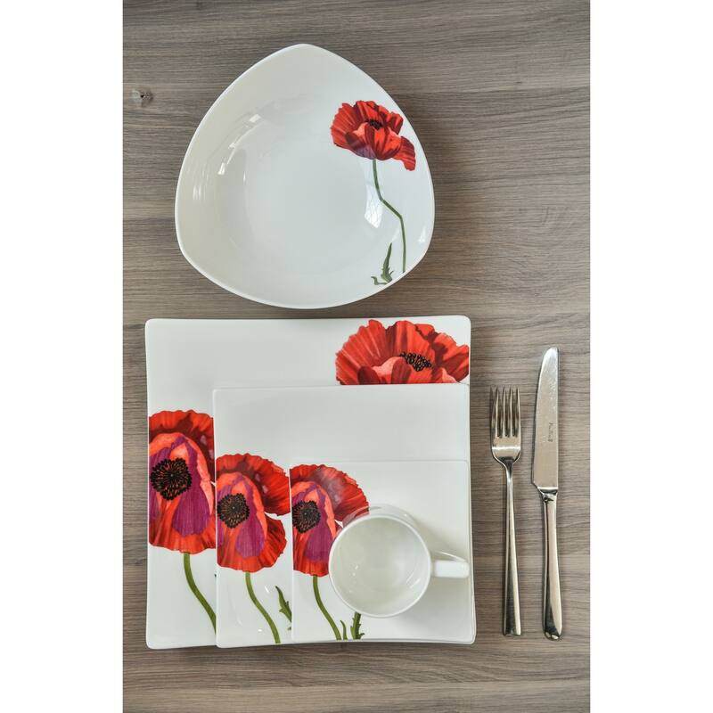 Christopher Knight Red Poppy Square Platter 12.5"