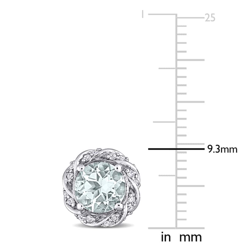 Miadora 10k White Gold Aquamarine and 1/5ct TDW Diamond Swirl Halo Stud Earrings