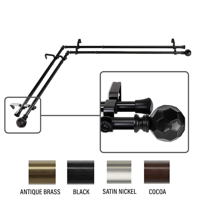 InStyleDesign Finley Corner Window Double Curtain Rod 13/16 inch dia. - 28-48 inches - Black