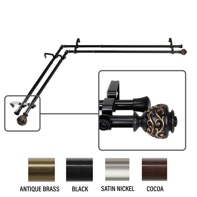 InStyleDesign Charlie Corner Window Double Curtain Rod 13/16 inch dia. - 48-84 inches - Black