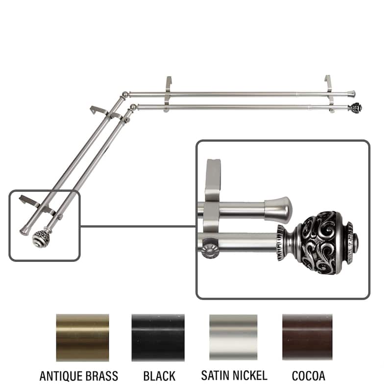 InStyleDesign Charlie Corner Window Double Curtain Rod 13/16 inch dia. - 66-120 inches - Satin Nickel