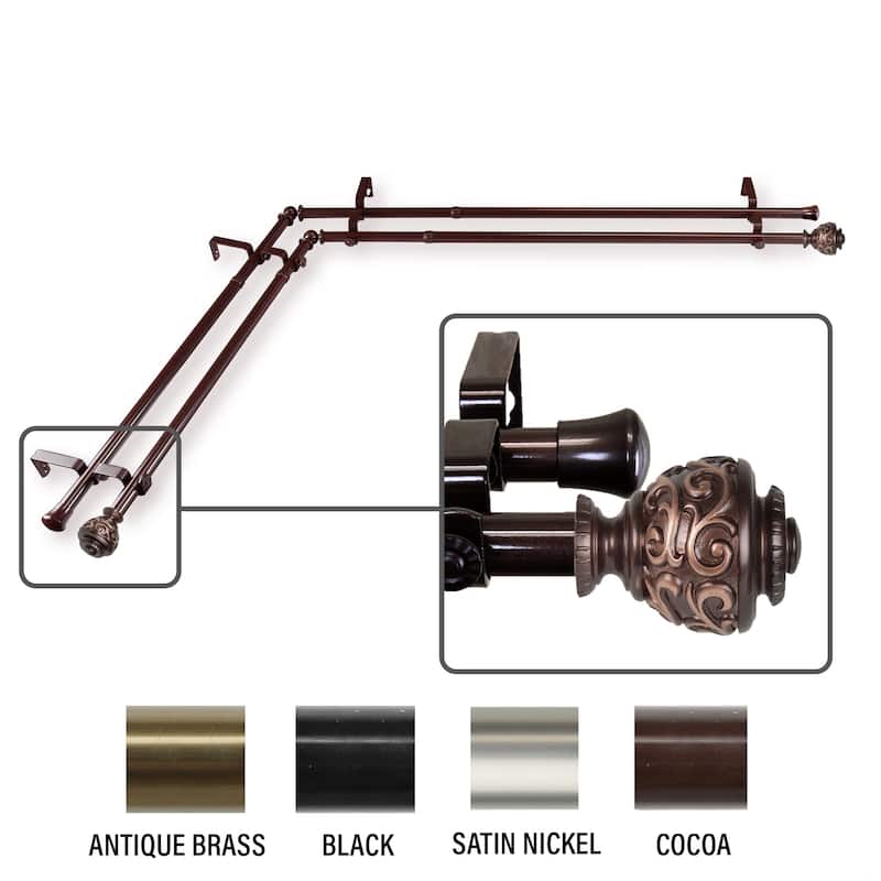 InStyleDesign Charlie Corner Window Double Curtain Rod 13/16 inch dia. - 48-84 inches - Cocoa