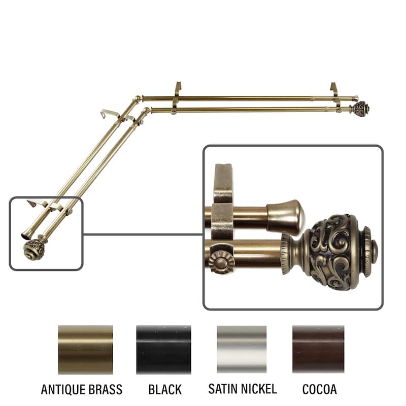 InStyleDesign Charlie Corner Window Double Curtain Rod 13/16 inch dia. - 120-170 inches - Antique Brass