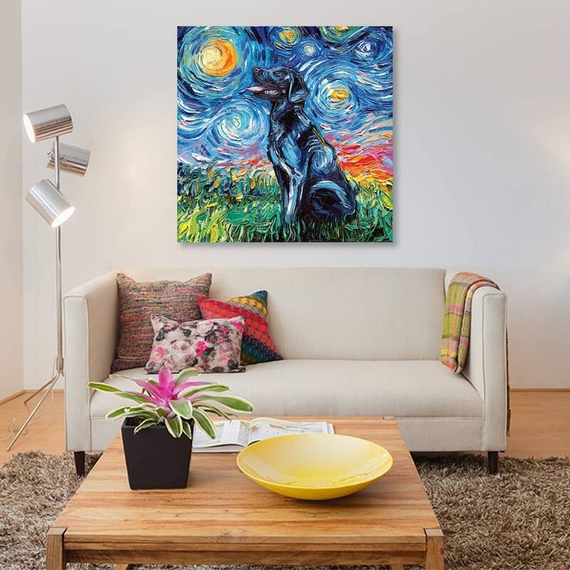 "Black Labrador Night I" by Aja Trier Gallery-Wrapped Canvas Print
