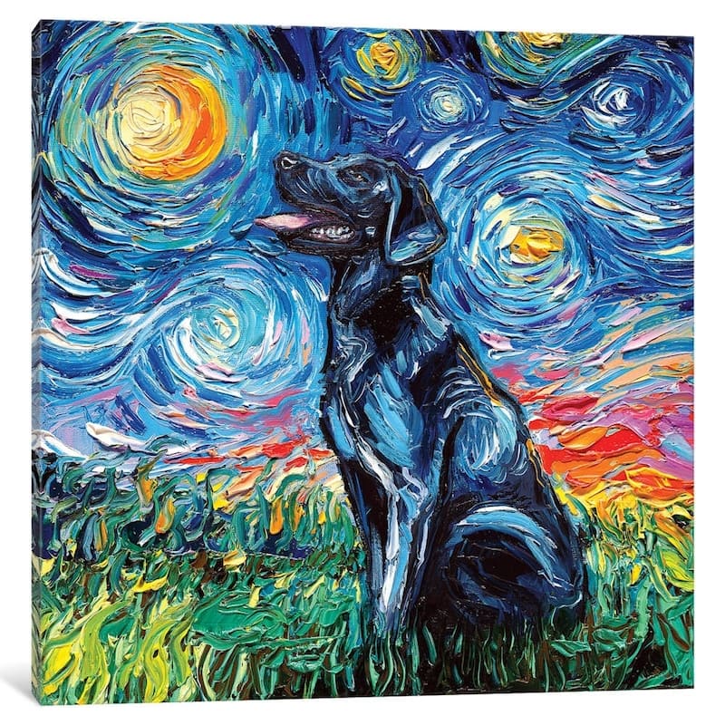 "Black Labrador Night I" by Aja Trier Gallery-Wrapped Canvas Print