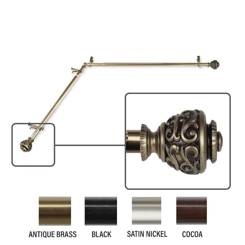 InStyleDesign Charlie Corner Window Curtain Rod 13/16 inch dia. - Each side 66-120 inches - Antique Brass