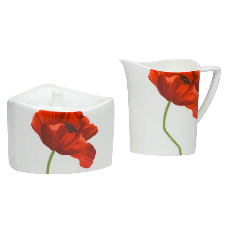 Christopher Knight Red Poppy Covered Sugar Bowl and Creamer Set