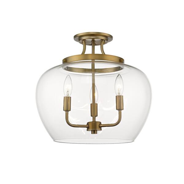 slide 1 of 1, Joliet 3 Light Semi Flush Mount - Olde Brass - Olde Brass