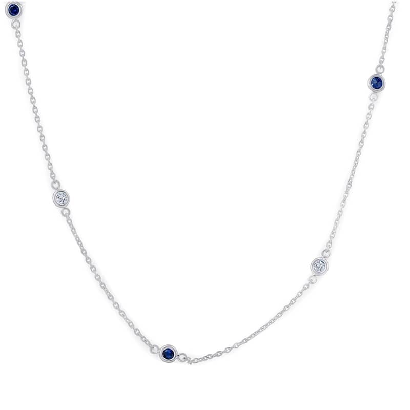 1/2 Ct tw Genuine Blue Sapphire & Diamond By The Inch 18" Necklace