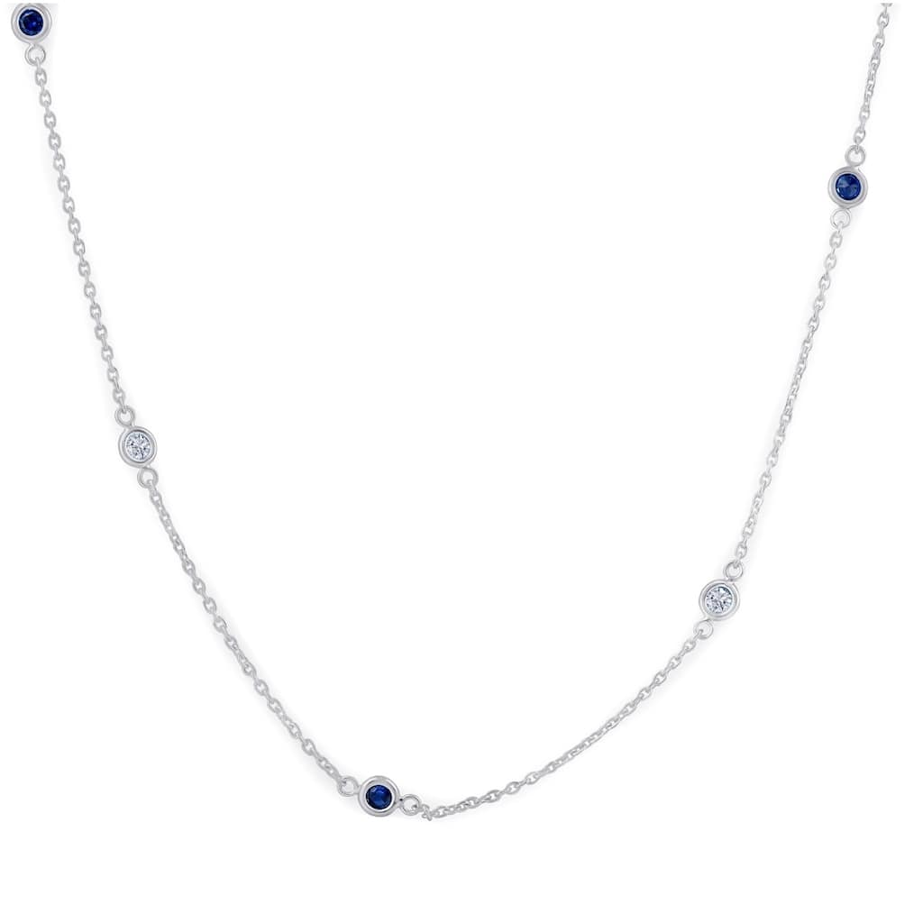 1/2 Ct tw Genuine Blue Sapphire & Diamond By The Inch 18" Necklace