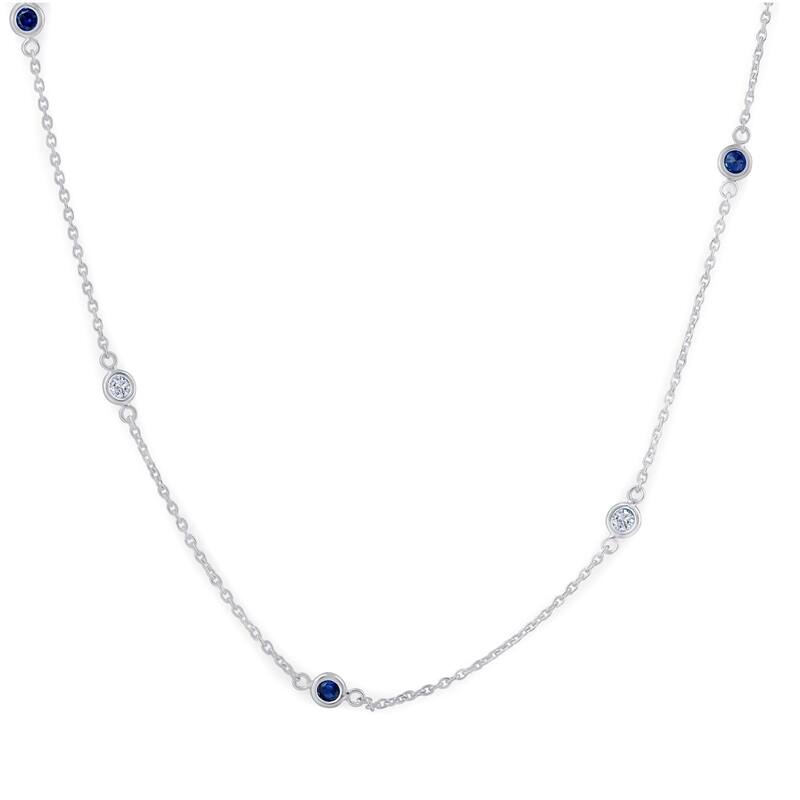 1/2 Ct tw Genuine Blue Sapphire & Diamond By The Inch 18" Necklace