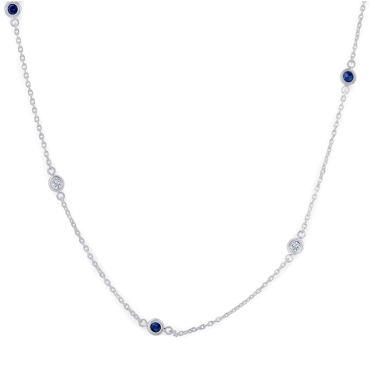 Bliss Diamond 1/2 Ct tw Genuine Blue Sapphire & Diamond By The Inch 18" Necklace