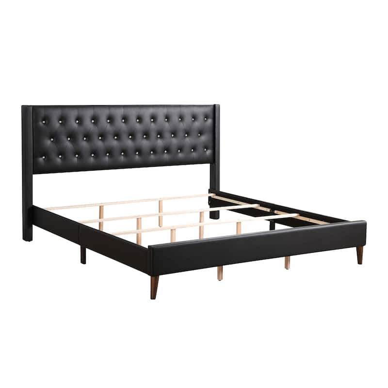 Bergen Bed in Faux Leather with Tufted Headboard