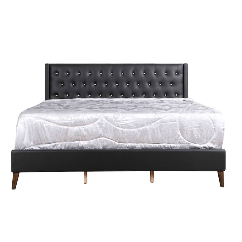 Bergen Bed in Faux Leather with Tufted Headboard - Black - King