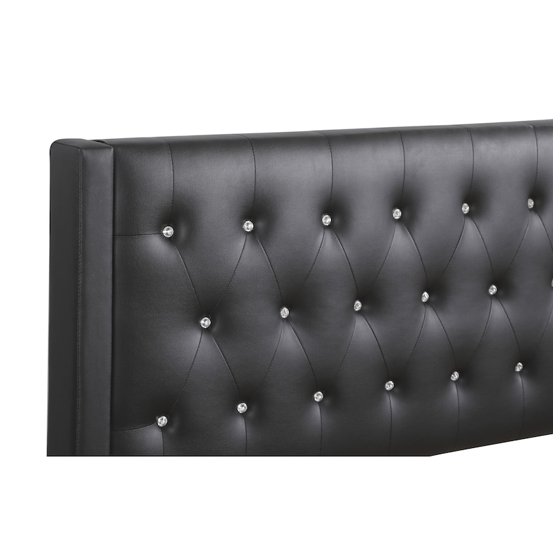 Bergen Bed in Faux Leather with Tufted Headboard