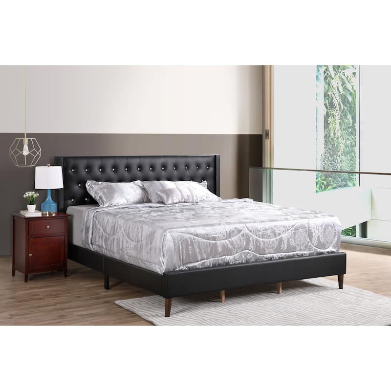 Bergen Bed in Faux Leather with Tufted Headboard