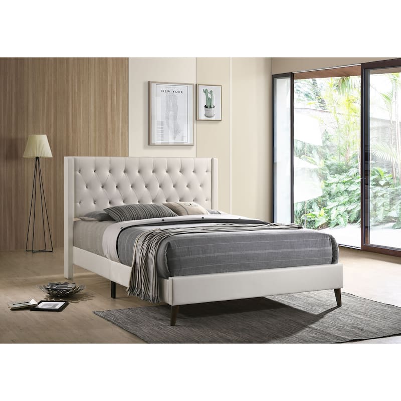 Bergen Bed in Faux Leather with Tufted Headboard