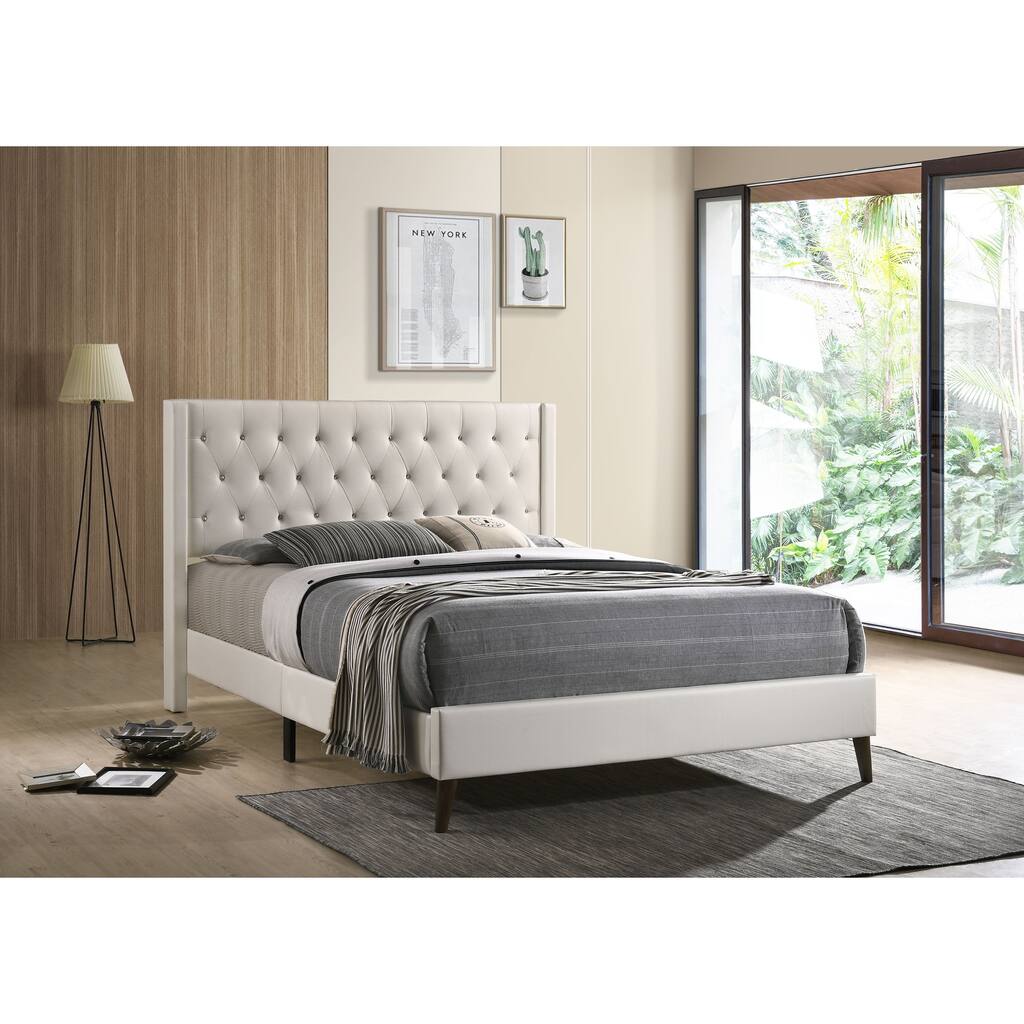 Bergen Bed in Faux Leather with Tufted Headboard