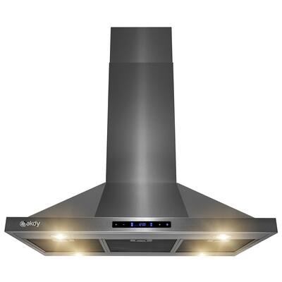AKDY 36” Island Mount Black Stainless Steel Kitchen Range Hood with Touch Panel