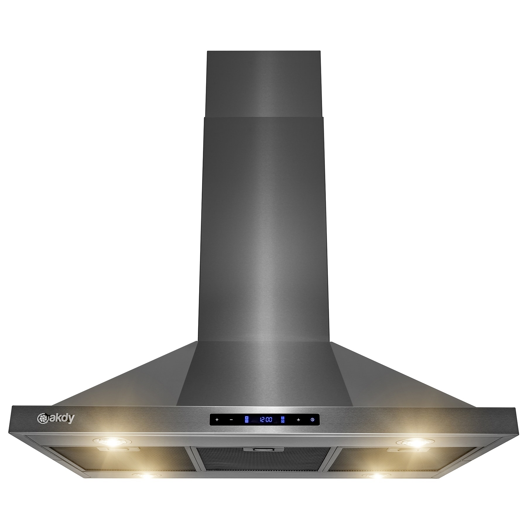 AKDY 36 Island Mount Black Stainless Steel Kitchen Range Hood with Touch Panel