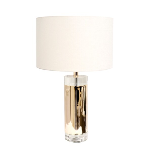Pasargad Home Jupiter Glass Base & Steel Body with White Shade Table Lamp,On-Off Switch - L24"xD15"