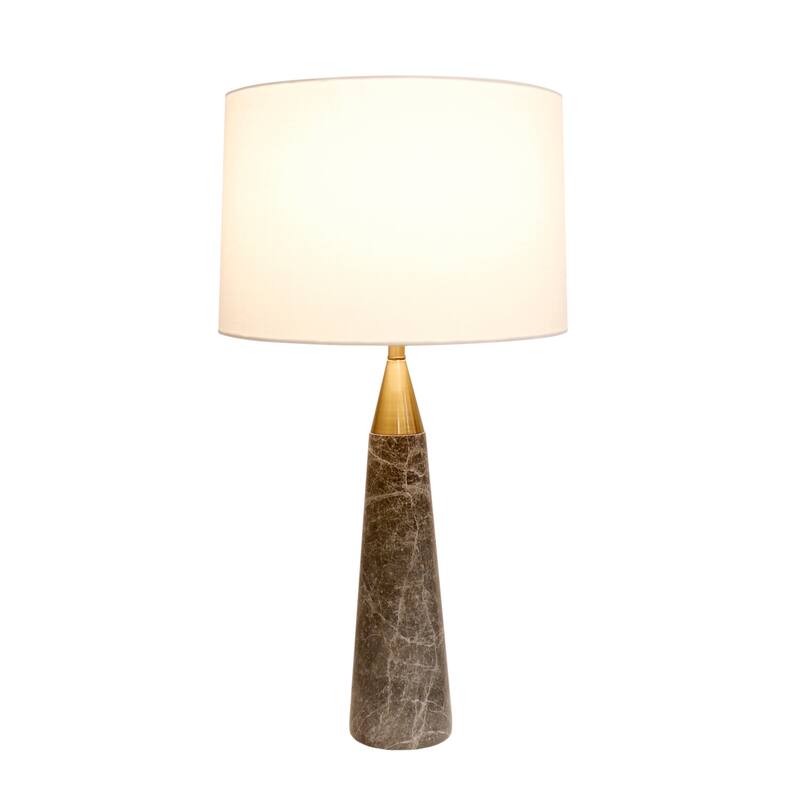 Pasargad Home Grey Marble Radiance Table Lamp, White Shade with On-Off Switch - H29" x W15" x D15"