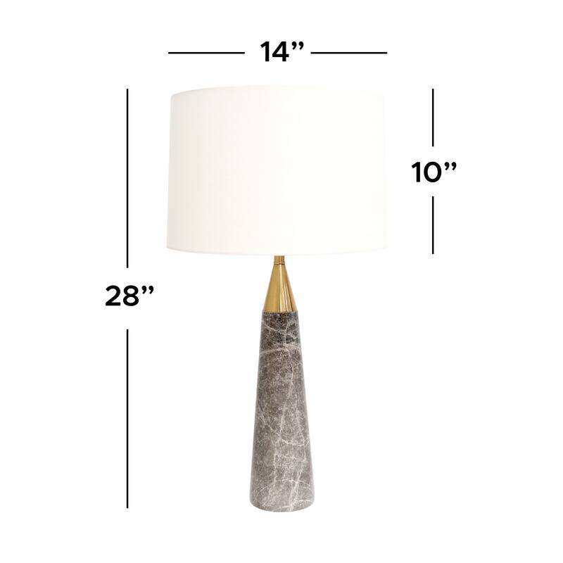Pasargad Home Grey Marble Radiance Table Lamp, White Shade with On-Off Switch - H29" x W15" x D15"