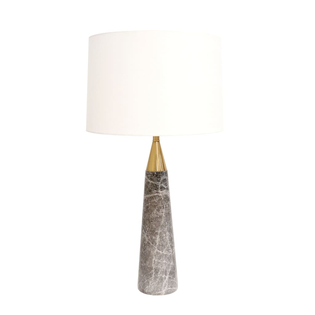 Pasargad Home Grey Marble Radiance Table Lamp, White Shade with On-Off Switch - H29" x W15" x D15"