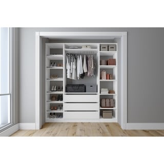 Closet Co 72 L Custom Closet System White Five Shelves Six Shoe Rack And Drawers Sportspyder