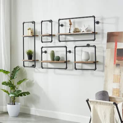 Furniture of America Romi Sand Black 5-Piece Industrial Pipe Wall Shelf Set