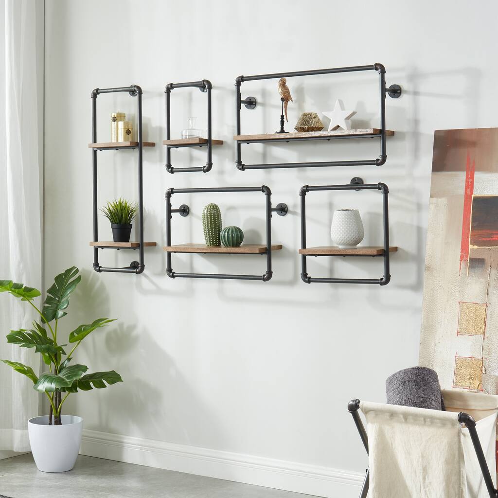 Furniture of America Romi Sand Black 5-Piece Industrial Pipe Wall Shelf Set